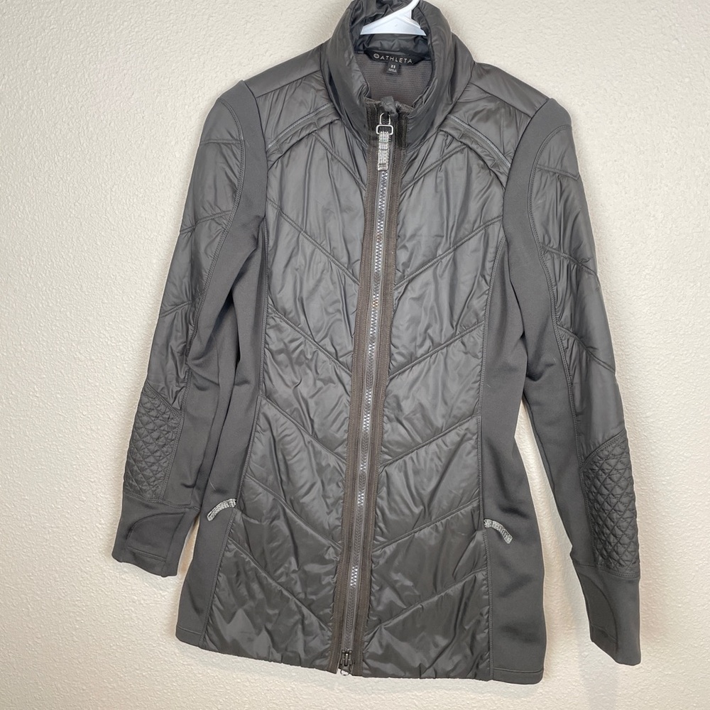 ATHLETA ROCK RIDGE Primaloft Insulated Long Jacket Olive Green Beige XS
